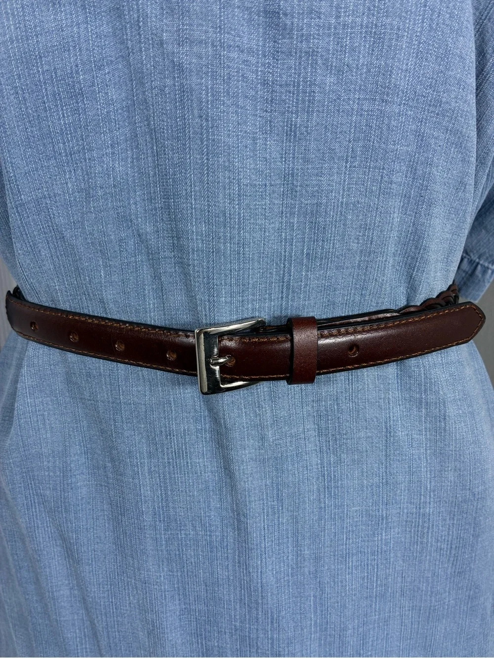 Plus Size Womens belt 50” long  Brown braided Leather with Silver Buckle